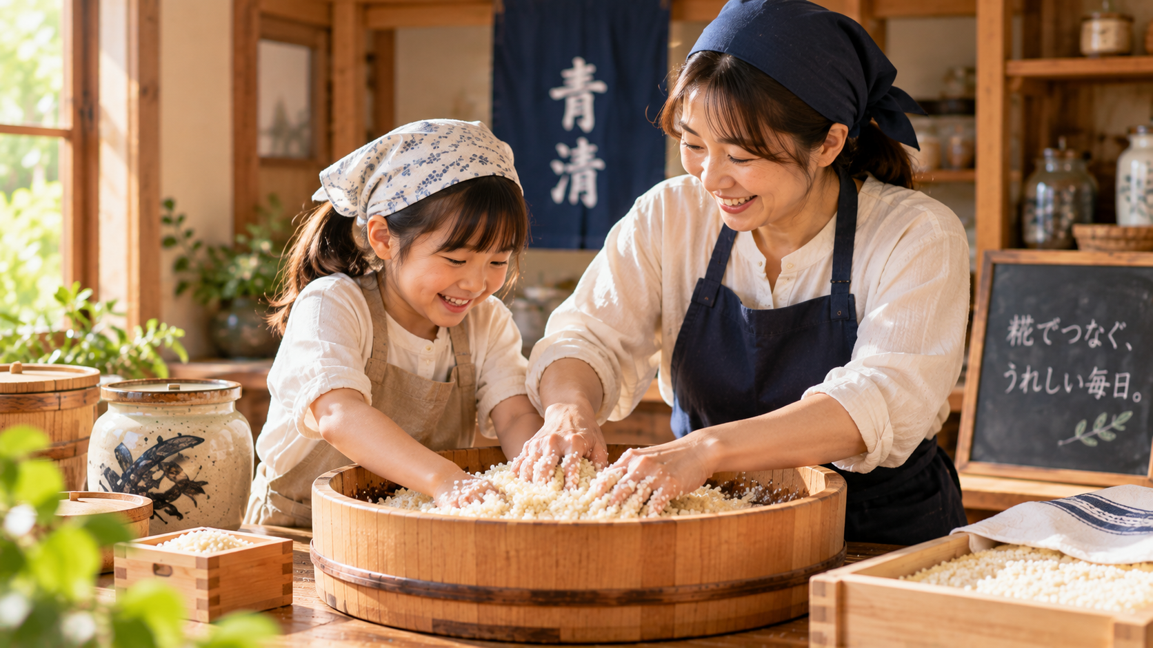 親子で糀づくりを楽しむイメージ