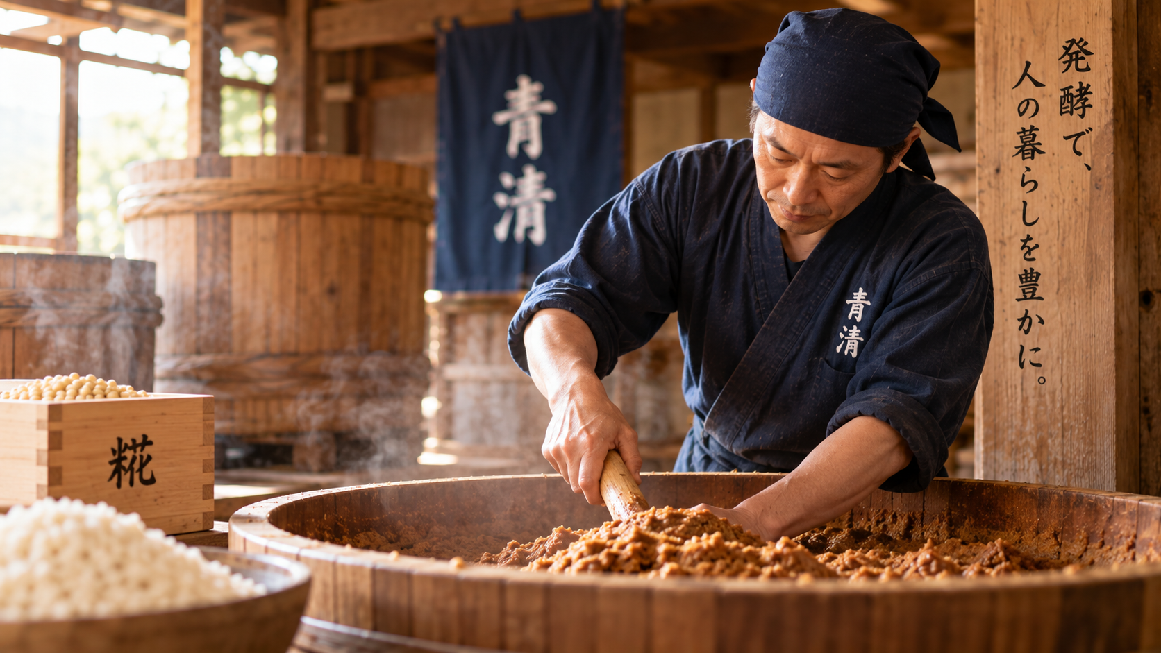 糀を仕込む職人のイメージ