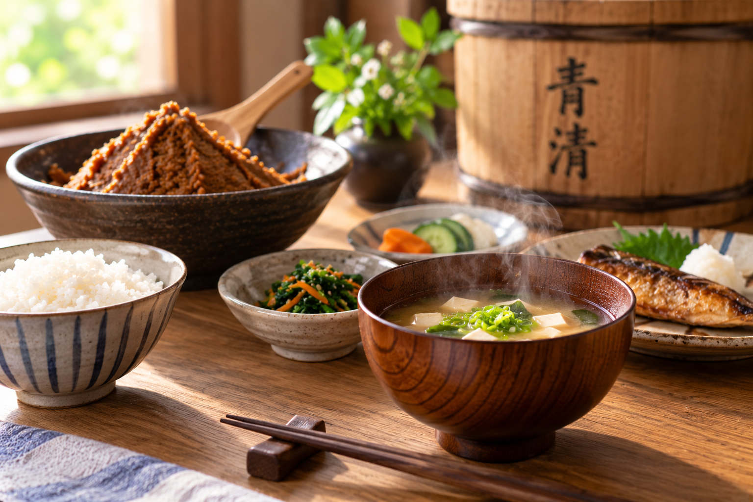 味噌汁とご飯のある日常の食卓